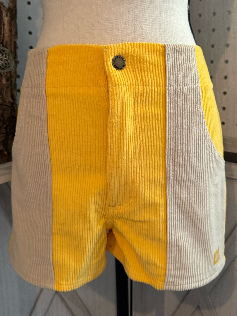 Hammies Women’s High-Waist Corduroy Shorts – Yellow/Sand 28
